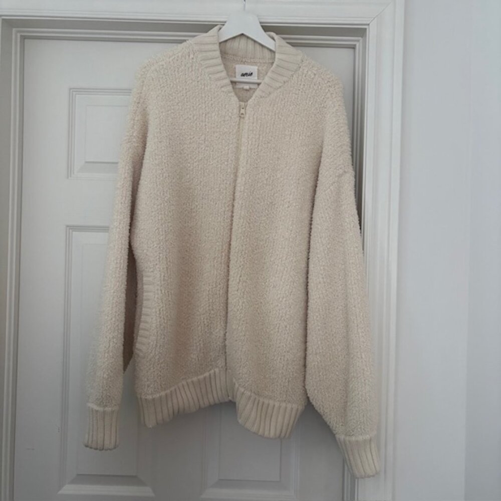 Aerie Cream Fleece Zip Up Sweater